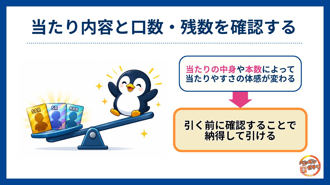 当たり内容と口数・残数を確認する-ペンギンガチャ評判